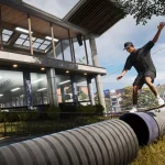 Reseña del videojuego Tony Hawk's Pro Skater 3 + 4. Se ve a la skater Rayssa Leal realizando un truco aéreo en el nuevo nivel Waterpark del remake.