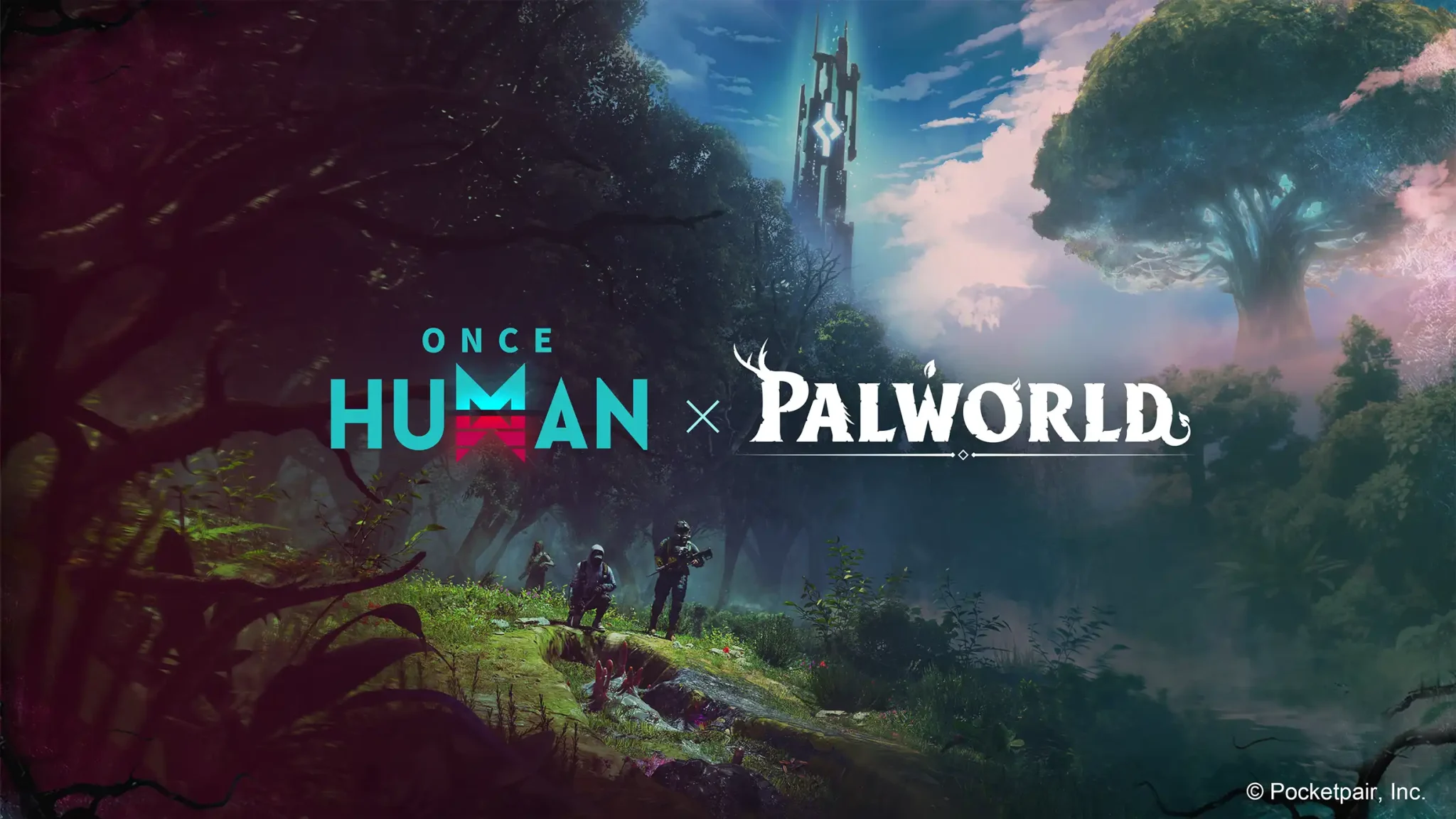 Una imagen promocional del crossover entre Once Human y Palworld