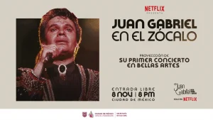 Proyección del icónico concierto de Juan Gabriel en Bellas Artes de 1990 con la Orquesta Sinfónica Nacional en la plancha del Zócalo de la Ciudad de México el 8 de noviembre de 2025.