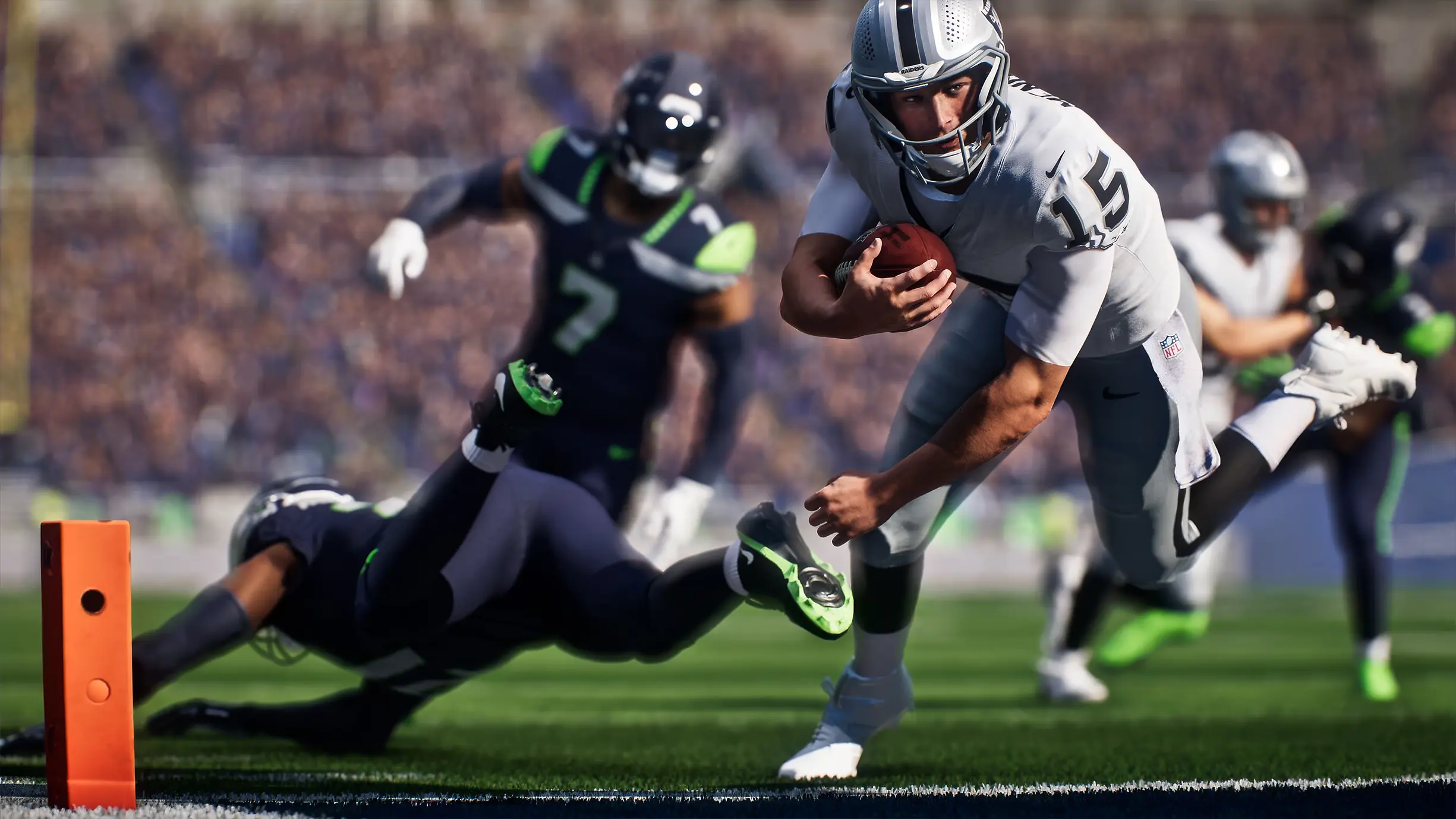 Madden NFL 27 durante una jugada de fútbol americano